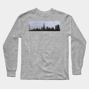 NYC One World Tower with grey Manhattan Panorama Long Sleeve T-Shirt